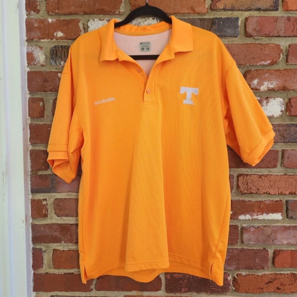 Columbia UT Men's Polo Collar Shirt Sz M performance Fishing Gear Vols Orange
